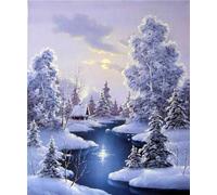 5D Peinture Diamant Paysage d'hiver enneigé Diamond Painting Kit Broderie Tableau Perle Diamant Painting, Grand Format Point de Croix Loisirs Créatifs Adultes Décoration Intérieur 30x40cm I-13633