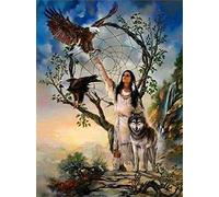 5D Peinture Diamant pour Enfants et Adultes Kits Complets Aigle-loup indien Diamond Painting Diamant Complet Point de Croix Kits Arts Craft pour la Décoration Murale à la Maison Round Drill30x40cm