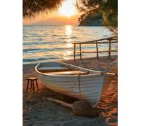5D plage Diamond Painting Adulte, Peinture Diamant Bateau Broderie Diamant Kit Complet, DIY Broderie Diamant Grand Format Point de Croix Diamond-Painting, pour Maison Murale Décoration 60x90cm S2-426
