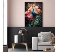 5D Plumes de pivoine de paon Diamond Painting Kit pour Adulte Débutants,Diamond Painting Complet DIY Art du Diamond Strass Broderie Artisanat pour Murale Décoration Square Drill,50x70 cm