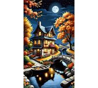 5D Pont à bateaux Loft Diamond Painting Kit pour Adulte,DIY Round Drill Broderie Diamant Art Painting Kit Complet,Strass Point de Croix Diamant Painting Kit Artisanat pour Murale Décoration 90x190cm