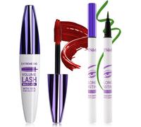 5d Red Silk Fibre Mascara And Liquid Eyeliner Set,Liquid Eyeliner Waterproof Anti-Fouling,Long-Lasting Volumizing Curling Eyelash Extension Mascara For Party Colorful Eye Make-Up,7 Red