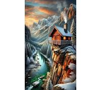 5D Refuge de montagne enneigée Diamond Painting,DIY Square Broderie Diamant Painting Complet pour Adultes,Art du Diamant Peinture Strass Point de Croix Painting pour Maison Murale Décor 50x110 cm