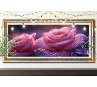 5D Roses roses Diamond Painting,DIY Peinture Diamant Adulte 70x200cm,Paysages Broderie Strass Point de Croix,Art Mosaïque Cristal pour Décoration Murale Maison, Puzzle Diamant Cadeau Enfant 61F-8846