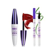 5D Rouge Fibre de Soie Mascara et Eyeliner Liquide Set,Eyeliner Liquide Waterproof Anti-salissures,Longue durée Volumizing Curling Extension des Cils Mascara pour fête Coloré Maquillage des yeux-7 Red