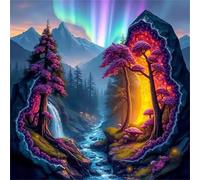 5D Ruisseau Aurora Grove Diamond Painting Adultes DIY Broderie Art diamant painting Kit Complet,Peinture Diamant Artisanat Strass Point de Croix Paintings pour Murale Décoratio Round Drill,90x90cm