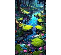 5D Ruisseau de feuilles lotus Diamond Painting Kit pour Adulte,DIY Square Drill Broderie Diamant Art Painting Kit Complet,Strass Point de Croix Diamant Painting Kit Artisanat Murale Décor 70x150cm