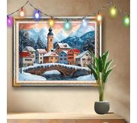 5D Scène de neige Diamond Painting Kit,Peinture Diamant Adulte et Enfant 80x60cm,DIY Kit Complet Artisanat Strass Cristal,Village Tableau Diamant Point de Croix pour Déco Murale Salon,Cadeau 58F-4465