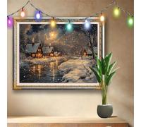 5D Scène de neige Diamond Painting Kit,Peinture Diamant Adulte et Enfant 80x60cm,DIY Kit Complet Artisanat Strass Cristal,Campagne Tableau Diamant Point de Croix pour Déco Murale Salon,Cadeau 58F-4495