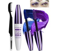 5D Silk Fiber Bleu Violet Mascara Volume et Longueur with brosse a cils, Waterproof et Longue Tenue avec une Définition Précise, Fast Dry False Lash Effect, Créer un Maquillage des Yeux Charmant-04+05