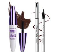 5d Silk Fiber Mascara Et Eyeliner Waterproof, Crayon Pour Les Yeux Liquide Couleur, Mascara Volume Et Longueur, Longue Durée Et Séchage Rapide, Effet Naturel De Faux Cils, Hautement Pigmentés-Brown