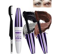 5D Silk Fiber Noir Marron Mascara Volume et Longueur with brosse a cils, Waterproof et Longue Tenue avec une Définition Précise, Fast Dry False Lash Effect, Créer un Maquillage des Yeux Charmant-01+02