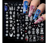 5D Stickers Ongles Noël, 5D Autocollant Ongle Stickers, Autocollant Ongle Nail Art pour La Fête De Noël, 4 Feuille Auto-adhésif Nail Art Stickers avec Pince à Épiler pour Femmes Fille