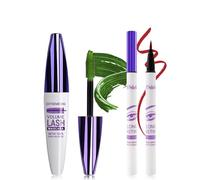 5D Vert Fibre de Soie Mascara et Eyeliner Liquide Set,Eyeliner Liquide Waterproof Anti-salissures,Longue durée Volumizing Curling Extension des Cils Mascara pour fête Coloré Maquillage des yeux-green