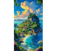 5D Village de l'île aux nuages Diamond Painting Kit pour Adulte,DIY Square Drill Broderie Diamant Art Painting Kit Complet,Strass Point de Croix Diamant Painting Kit Artisanat Murale Décor 90x190cm