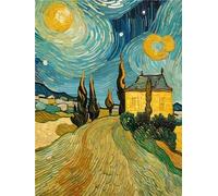 5D Village Van Gogh Diamond Painting, DIY Peinture Diamant Adulte Loisirs Créatifs Broderie Diamant Kit Complet, Point de Croix Diamant Painting Enfant pour Décoration Murale Maison 70x53cm S-1620