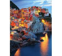 5D Ville En Bord De Mer Diamant Painting Kit, DIY Paysage Art du Diamant Complet Kits, Diamond Art Kits Strass Point de Croix Cristal Painting Adultes, Kit artisanal Débutants Décor 35x45cm Ja0z-492