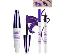 5D Violet Fibre de Soie Mascara et Eyeliner Liquide Set, Eyeliner Liquide Waterproof Anti-salissures, Longue durée Volumizing Curling Extension des Cils Mascara pour fête Coloré Maquillage des yeux-5