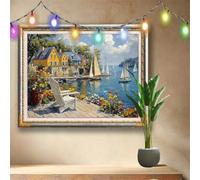 5D Voilier Diamond Painting,DIY Peinture Diamant Adulte (133x100cm),Village Broderie Strass Point de Croix,Art Mosaïque Cristal pour Décoration Murale Maison, Puzzle Diamant Cadeau Enfant 58F-5899