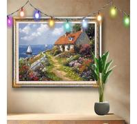 5D Voilier Diamond Painting Kit,Peinture Diamant Adulte et Enfant (90x70cm),DIY Kit Complet Artisanat Strass Cristal,Chalet Tableau Diamant Point de Croix pour Déco Murale Salon,Cadeau 58F-5906