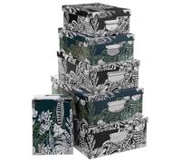 Five - Lot de 6 Boîtes de Rangement avec poignées et Coins en Métal Collection Black Flora