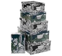 Five - Lot de 6 Boîtes de Rangement avec poignées et Coins en Métal Collection Black Flora