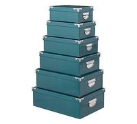 5five – Set 6 boîtes de rangement «Uni» 48 cm, coin métal, bleu pétrole