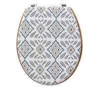 5five – Abattant WC Hapache 42 cm – Assise bois, couvercle à motifs – Blanc et gris