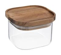 5five - Bocal Carré de Conservation Hermet 0,4 L, Verre et Couvercle Acacia, 11 x 7,4 cm - Pour Rangement Alimentaire, Cuisine