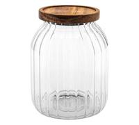 5five - Bocal de Conservation Harmony 2 L - Verre Cannelé, Couvercle Acacia, 13,5 x 18 cm - Rangement Pour Cuisine