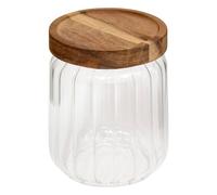 5Five - Bocal de Conservation Transparent en Acacia et Verre Borosilicate - 9,6x9,6x11,7cm - Rangement Alimentaire, Accessoire Cuisine