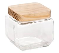 5five Bocal en verre carré avec bouchon en bois 0,85 L Verre transparent L 11 x l 11 x H 10,5 cm