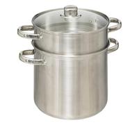 5five - Couscoussier - Argenté - 8 Litres, Ø 22 cm - Acier Inoxydable, Avec Couvercle en Verre - Pour Cuisson Vapeur, Faitout