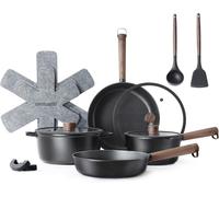 5five Ensemble de casseroles et poêles antiadhésifs, kit de cuisson, compatible lave-vaisselle et four, compatible induction, sans PFOA/PFOS ajoutés intentionnellement, 13 pièces, Noir