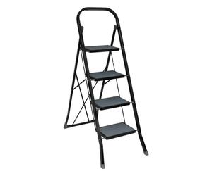 5five - Escabeau Pliable Acier 4 Marches Noir Bleu Système de Verrouillage Sécurité Surface et Pieds Antidérapants Stabilité Charge Max 150kg