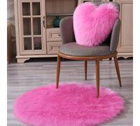 5Five Grand tapis rond en peluche en laine imitée, 180 x 180 cm, tapis de sol antidérapant à poils longs, décoration pour salon et chambre (Rose)