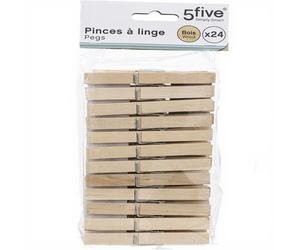 5five Lot de 24 pinces à linge en bois