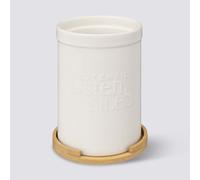 5Five Natureo Pot à Ustensiles en Céramique Blanche avec Socle en Bambou
