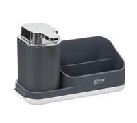 5five Organisateur de plan de travail avec distributeur 300 ml - Gris - ABS et acier inoxydable - L 21,5 x l 13,5 x H 14 cm