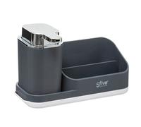 5five Organisateur de plan de travail avec distributeur 300 ml - Gris - ABS et acier inoxydable - L 21,5 x l 13,5 x H 14 cm