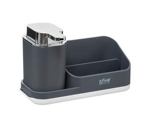 5five Organisateur de plan de travail avec distributeur 300 ml - Gris - ABS et acier inoxydable - L 21,5 x l 13,5 x H 14 cm