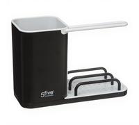 5five Organisateur de plan de travail en plastique noir, L 21 x l 8,8 x H 14,6 cm