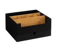 Organiseur De Salle De Bain Rangement Maquillage 1 Tiroir Et 9 Compartiments Noir Et Bambou