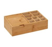 Five - Organiseur de Salle de Bain Rangement Maquillage 10 Compartiments en Bambou et Couvercle Miroir