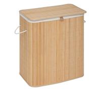 5five - Panier à Linge Double en Bambou 100L, Pliable, 2 Compartiments, 52 x 32 x 63 cm - Pour Salle de Bain, Buanderie