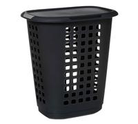 5five - Panier à Linge Hugger 63L Gris - Trous d'Aération - Couvercle - Poignées Ergonomiques Portage Facile - Corbeille de Rangement Plastique