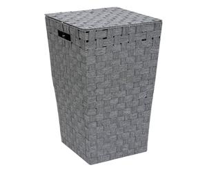 5Five - Panier à Linge LISE Gris en Acier et Polyester - 50l - 33x33x35cm - Organisateur Maison, Corbeille, Pratique pour Salle de Bain ou Buanderie