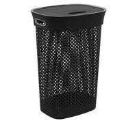 5five - Panier à Linge Purl 60L Gris - Trous d'Aération - Couvercle - Poignées Ergonomiques Portage Facile - Corbeille de Rangement Plastique