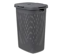 5five - Panier à Linge Rattan 60L Gris Beton - Trous d'Aération - Couvercle - Poignées Ergonomiques Portage Facile - Corbeille de Rangement Plastique