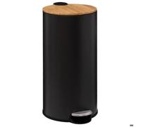 Five - Poubelle 30 litres en Métal Noir et Couvercle en Bambou Naturéo